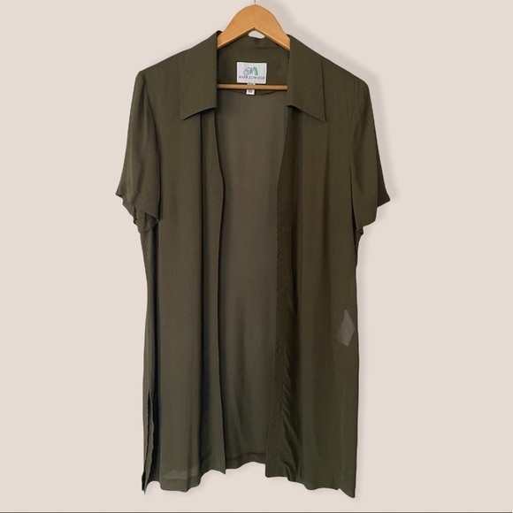 Mark Edwards Olive Sheer Long Open Blouse Size 14 - Picture 1 of 9